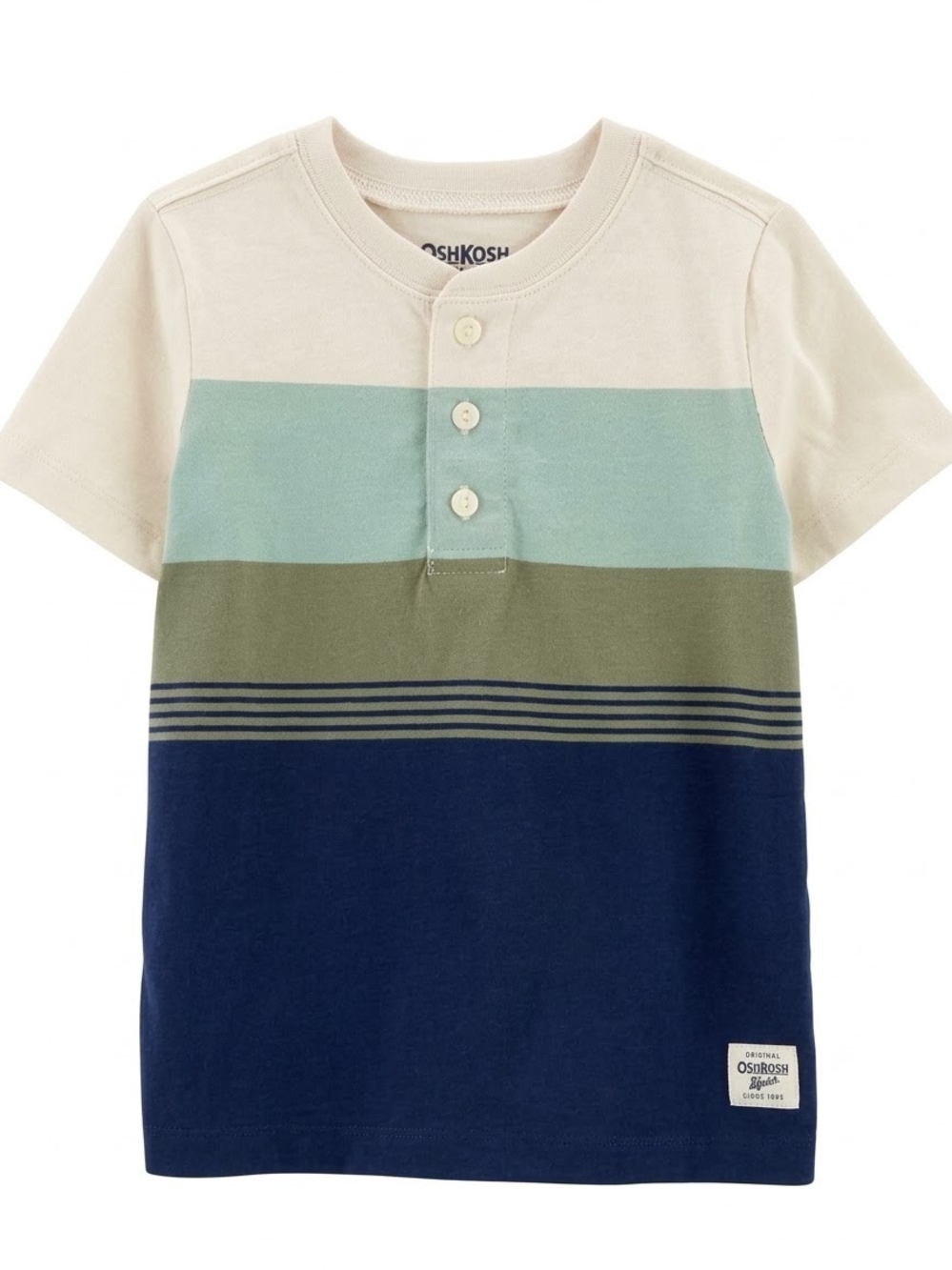 OSHKOSH B'gosh Boys 12A Colorblock Jersey Henley Tee Casual Cream/Blue/Green